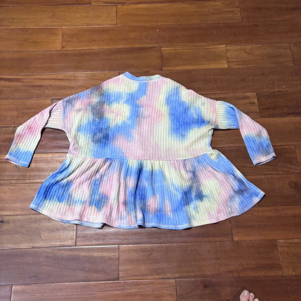 Boho‎ Fairycore Tie Dye Waffle Knit Peplum Top|Sz Medium